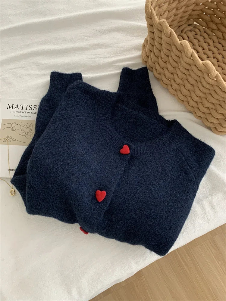 Dame cardigan i uld | Hjerteknapper | Blød varm strik til efterår/vinter