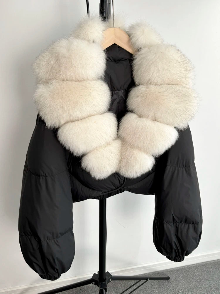 Luxus Dunjakke med Ræv Krave | 90% Andedun | Elegant Vinterkomfort