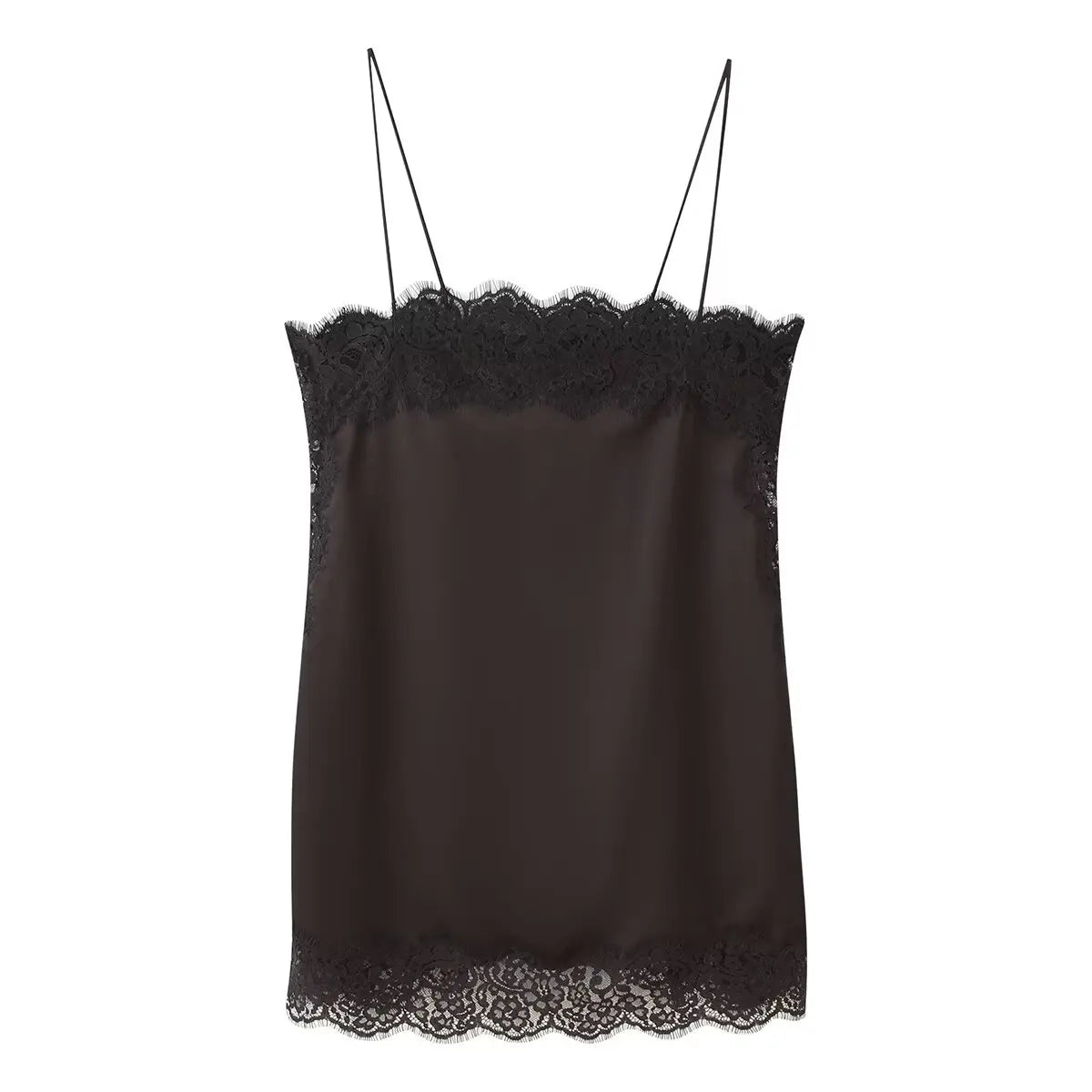Todelt satinsæt til kvinder | Off-Shoulder cami-top og midi-nederdel med blonde