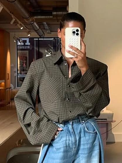 Kvinders ternet skjorte | Klassisk krave | Løs pasform