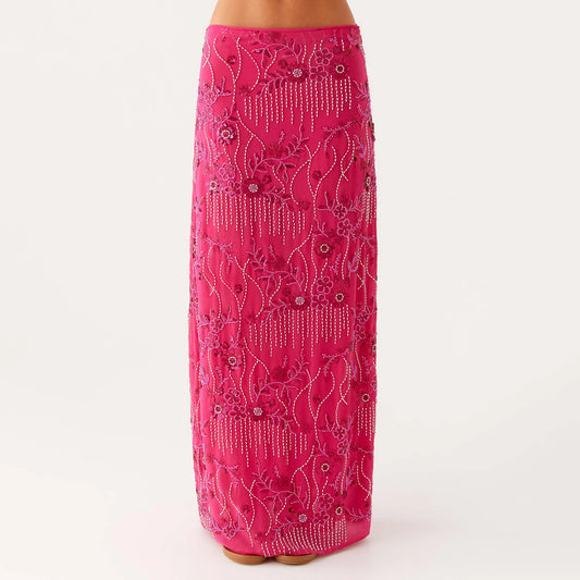 Maxi Nederdel til Kvinder | Perle- og Pailletdetaljer | Høj Talje | Elegant Snit