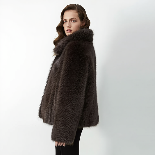 Kort jakke i imitert pels til kvinder | Elegant standkrave | Løs pasform