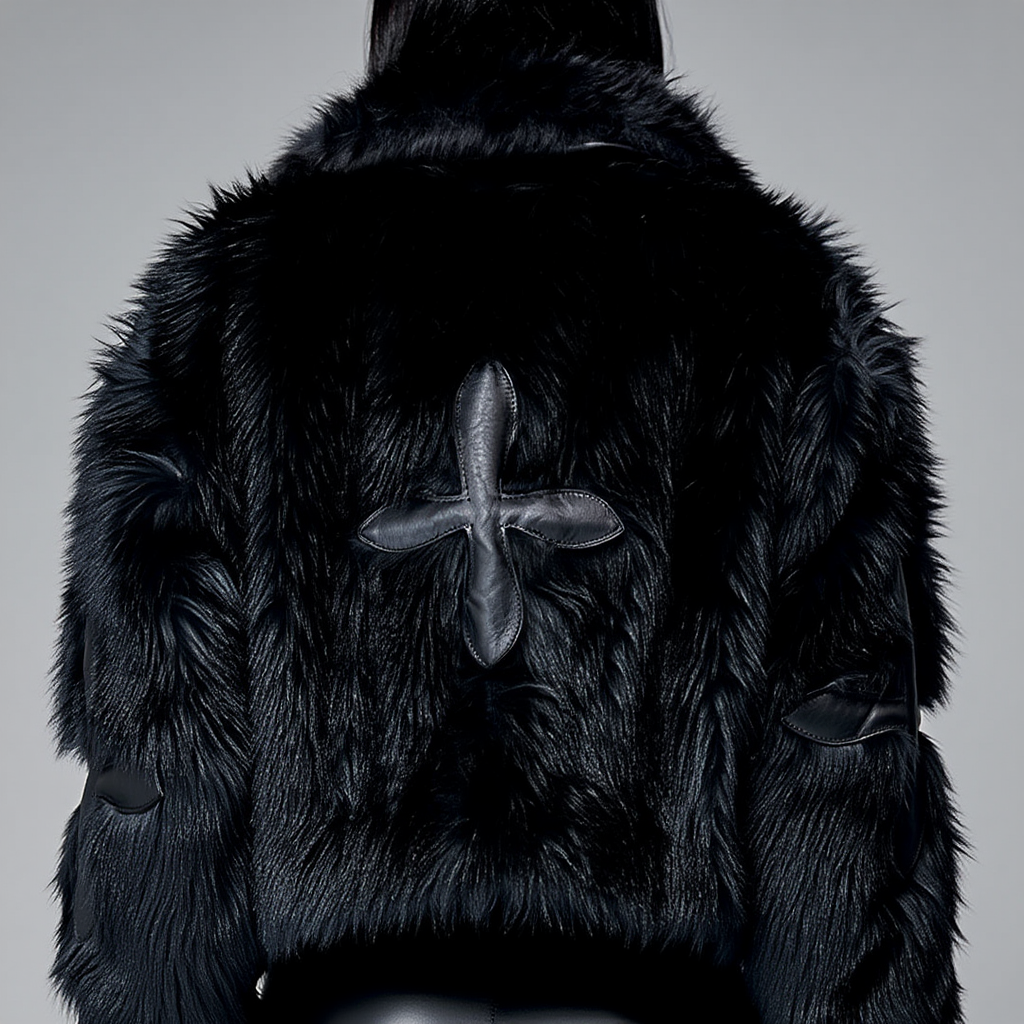 Dame kort vinterjakke i imitationpels | Boxy model med lapelkrave og skjult lukning