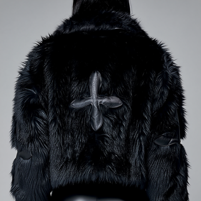 Dame kort vinterjakke i imitationpels | Boxy model med lapelkrave og skjult lukning