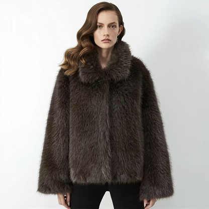 Kort jakke i imitert pels til kvinder | Elegant standkrave | Løs pasform