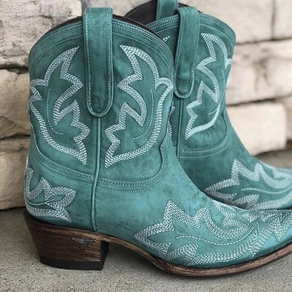Kvinders cowboy støvler | Broderet design | Ægte læder med western-look