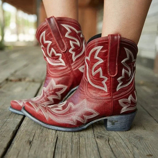 Kvinders cowboy støvler | Broderet design | Ægte læder med western-look