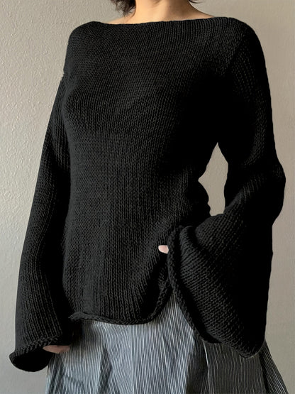 Kvinders striktrøje med trompetærmer | Blød ribstruktur | Feminint design