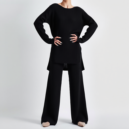 Dame Sæt | Strik med Trøje og Bukser | Afslappet Elegance og Komfort