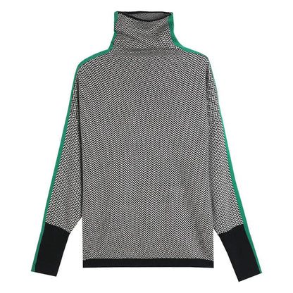 Kvindes rullekravesweater med chevronmønster | Moderne snit og blød strik