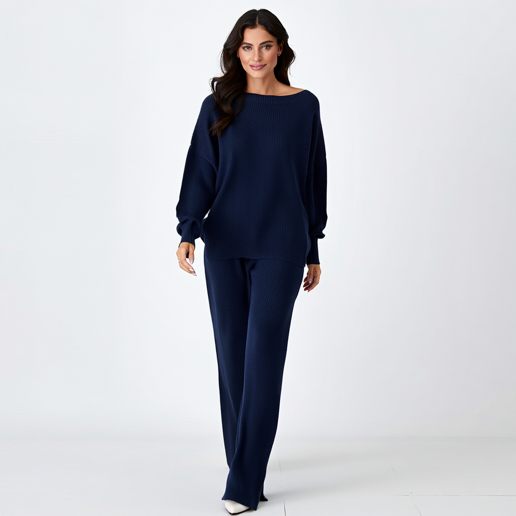 Dame Sæt | Strik med Trøje og Bukser | Afslappet Elegance og Komfort