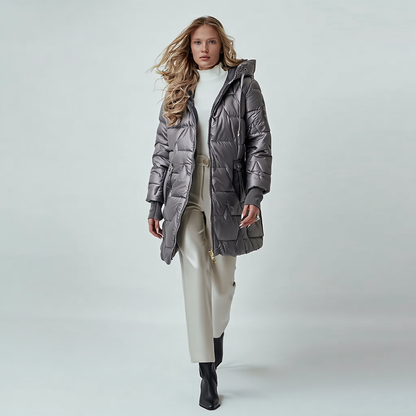 Elegant Puffer Vinterjakke til Kvinder | Polstret Jakke med Hætte og Lynlås