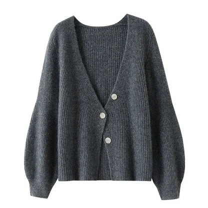 Dame Cardigan | Ribstrikket | Blød Akrylblanding | V-Hals