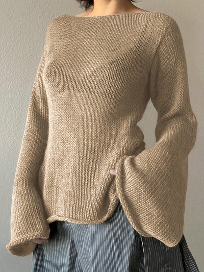 Kvinders striktrøje med trompetærmer | Blød ribstruktur | Feminint design