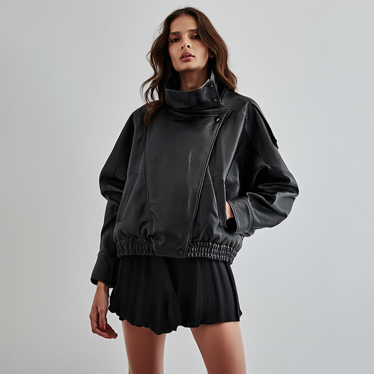 Dame bikerjakke | Oversized design med struktureret look