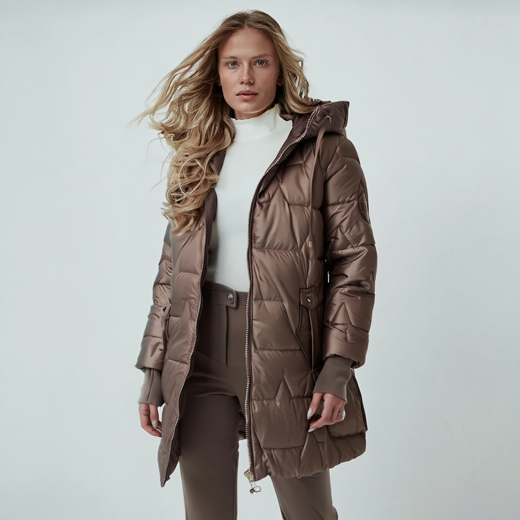 Elegant Puffer Vinterjakke til Kvinder | Polstret Jakke med Hætte og Lynlås