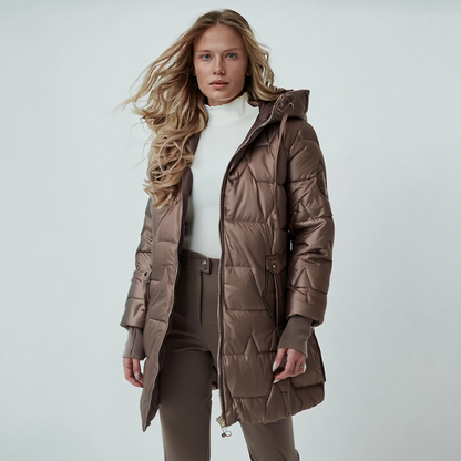 Elegant Puffer Vinterjakke til Kvinder | Polstret Jakke med Hætte og Lynlås