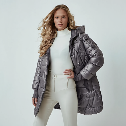 Elegant Puffer Vinterjakke til Kvinder | Polstret Jakke med Hætte og Lynlås