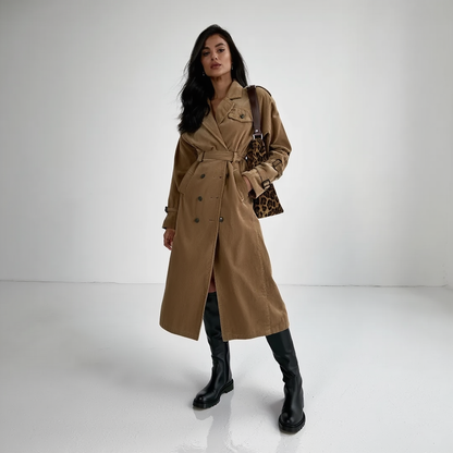 Lang fløjlskjole/jakke til kvinder | Skræddersyet pasform | Bælte og reverskrave