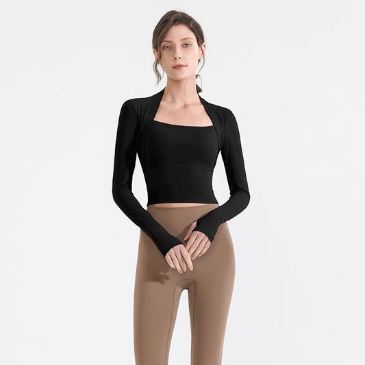 Elegant cropped yoga top med lange ærmer og indbygget støtte