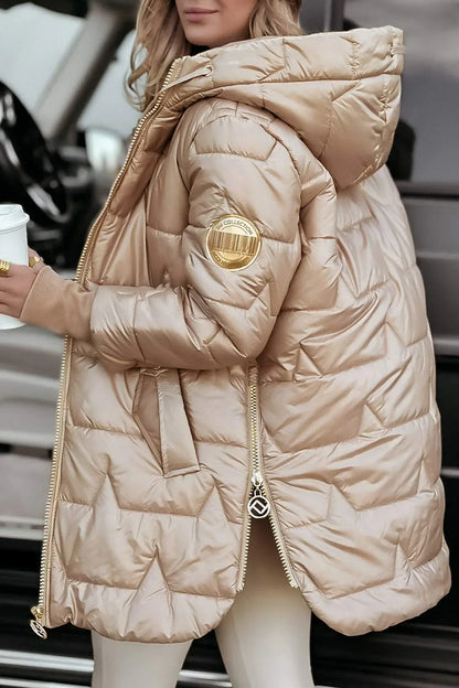 Elegant Puffer Vinterjakke til Kvinder | Polstret Jakke med Hætte og Lynlås