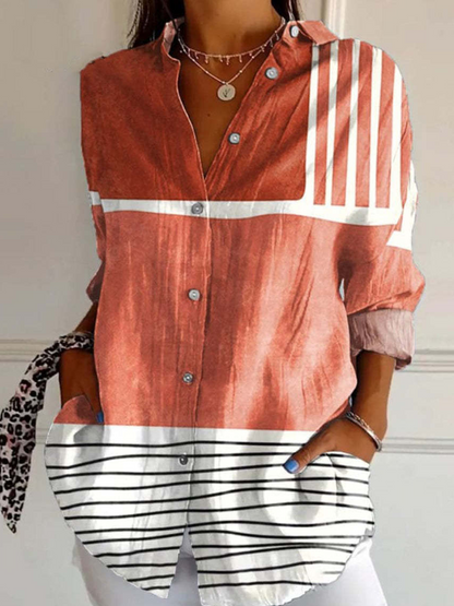 Mønstret skjorte med knaplukning og lange ærmer