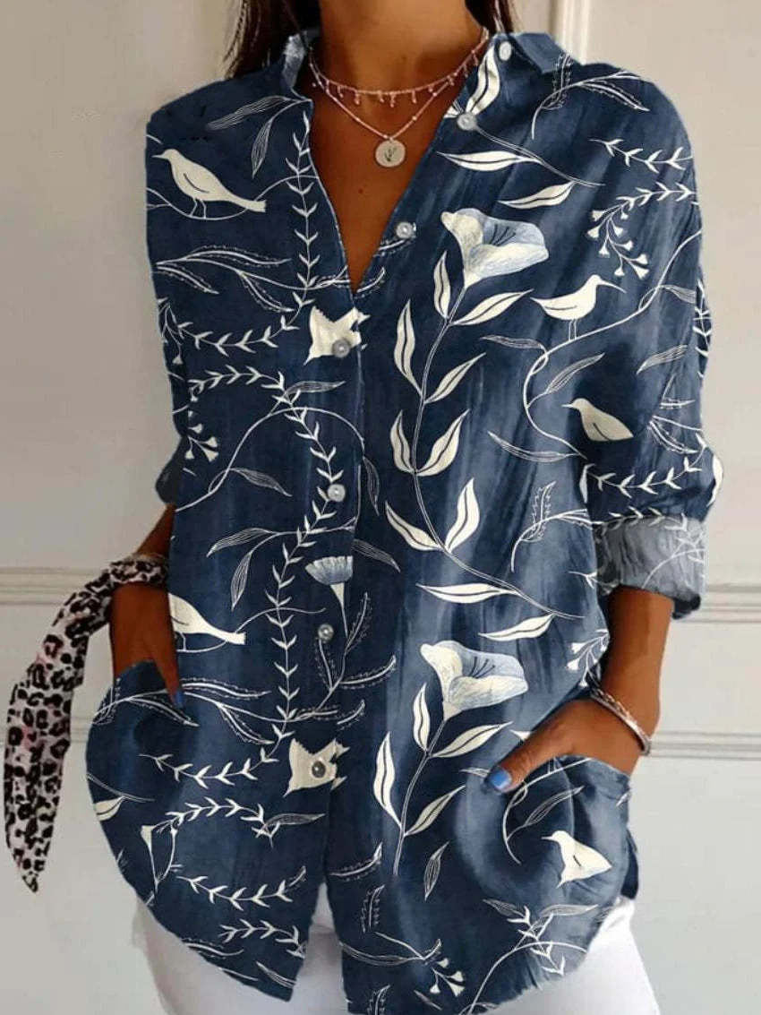 Mønstret skjorte med knaplukning og lange ærmer