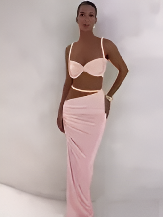 Vævet todelt sæt med crop top og maxinederdel | Elegant ferielook