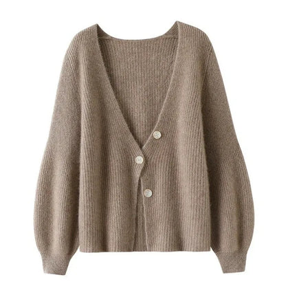 Dame Cardigan | Ribstrikket | Blød Akrylblanding | V-Hals
