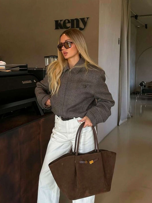 Kvinders Håndtaske i Ruskind-Look | Med Hanke og Aftagelig Skulderrem | Elegant og Rummelig til Hverdag