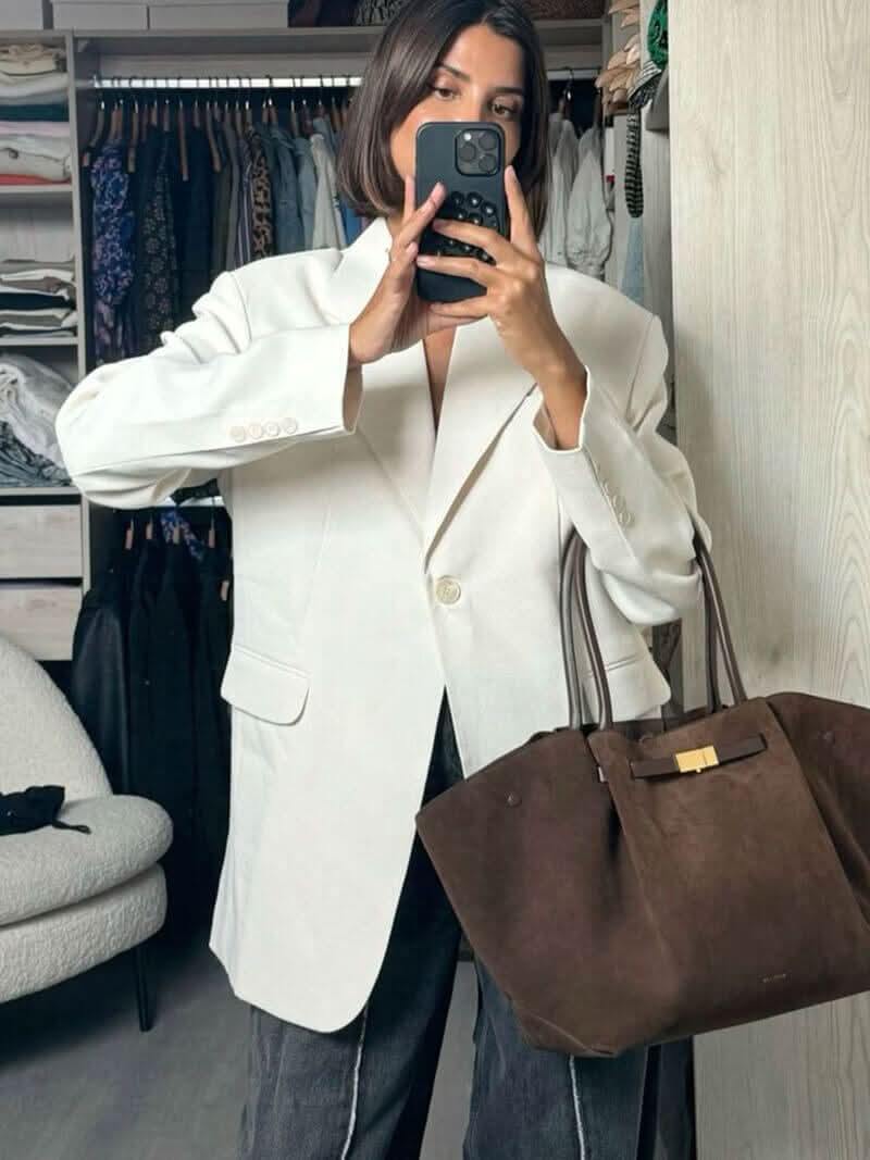 Kvinders Håndtaske i Ruskind-Look | Med Hanke og Aftagelig Skulderrem | Elegant og Rummelig til Hverdag