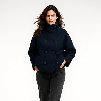 Kvinders uldfrakke | Høj krave | Dobbeltknaplukning