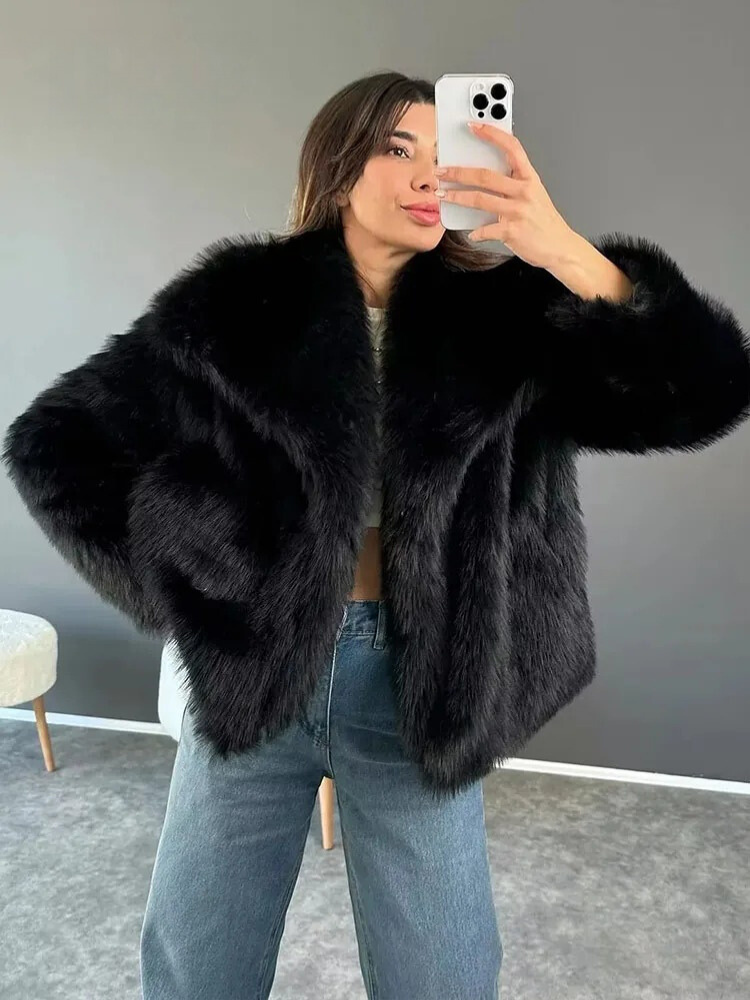 Varm plysjakke til kvinder | Blød faux fur frakke | Elegant vinterjakke